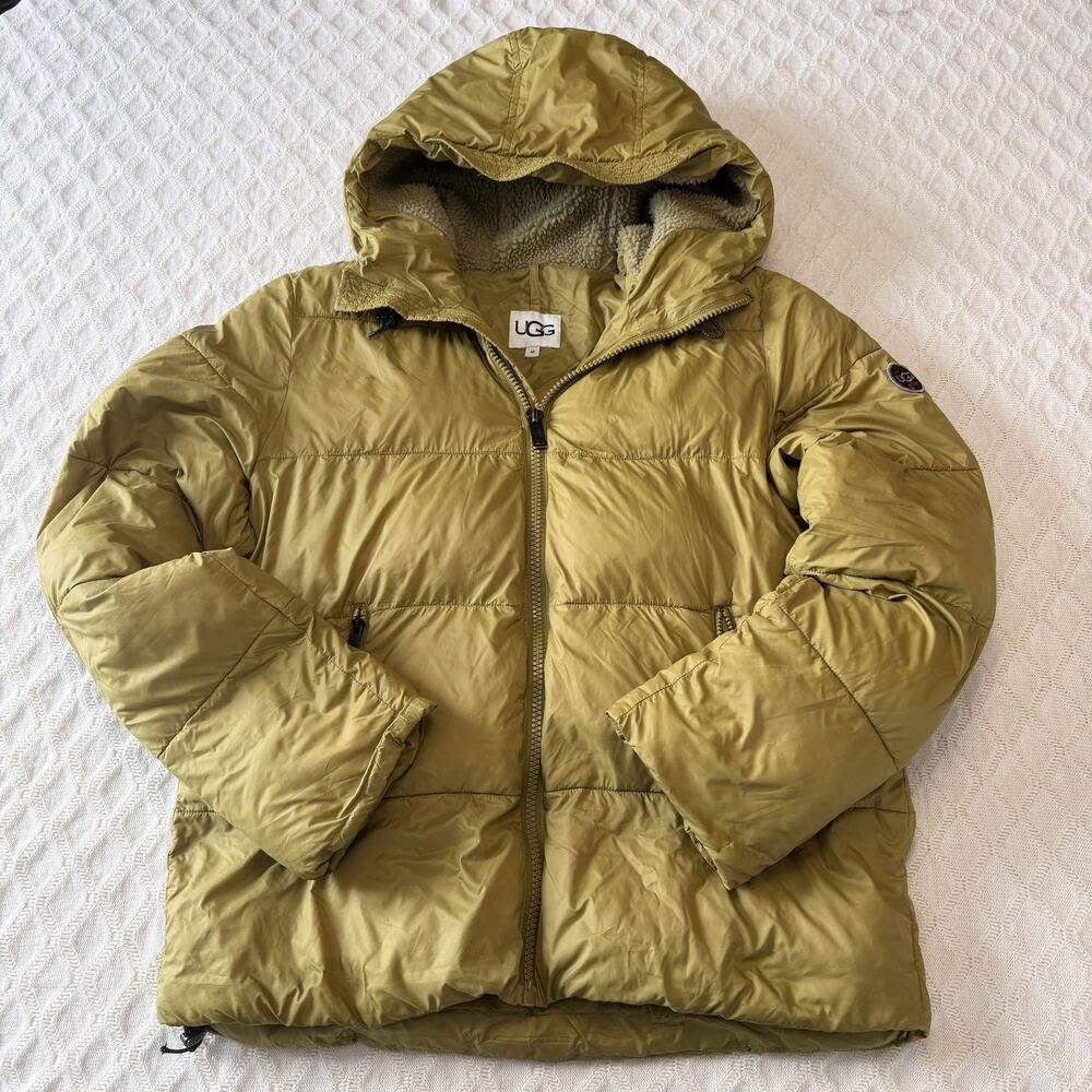 UGG Brayden Puffer Jacket Men's M Sherpa Hood Relish Green Water-resistant